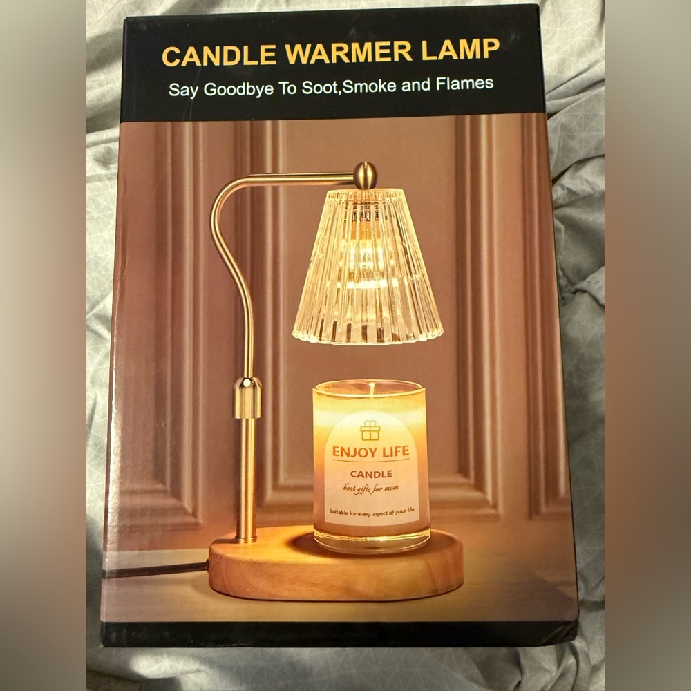 Candle Warmer Lamp in Gold and Wood